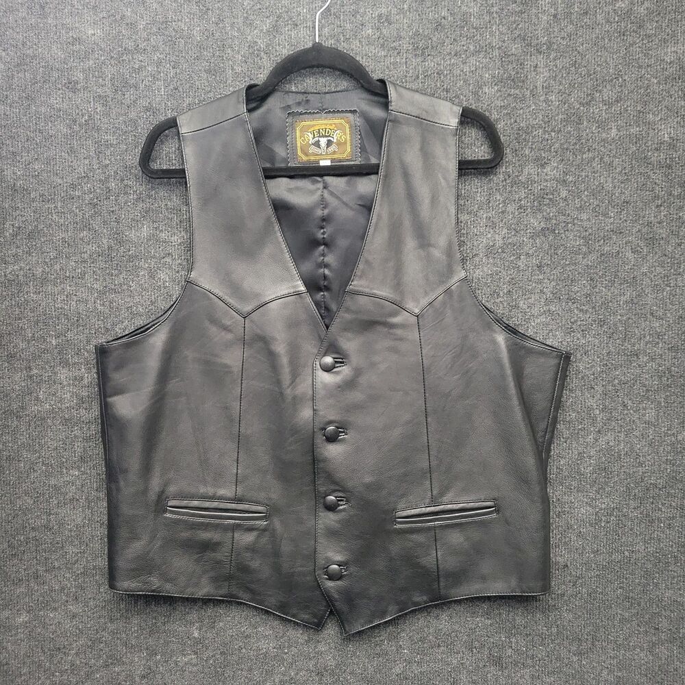 Cavender's Mens Leather Vest Western Ranch Cowboy Biker XXL Black Button Front